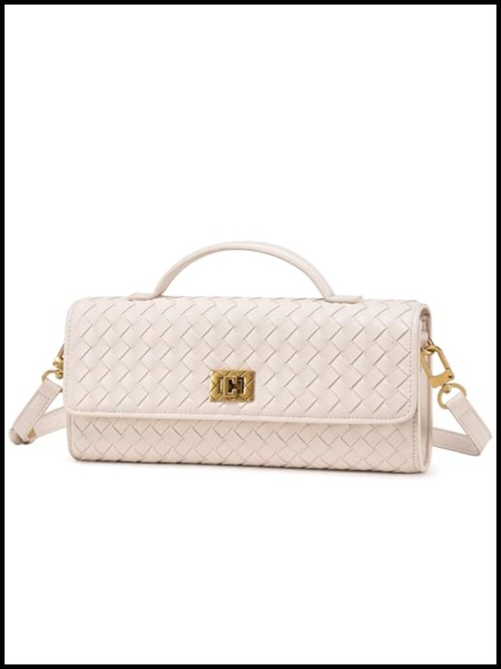 Handwoven PU Leather Evening Bag Clutch Crossbody with Removable Strap